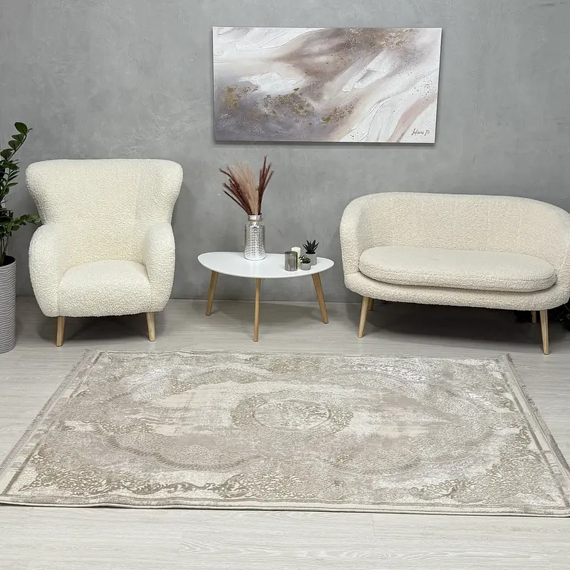 Килим з комбінованим ворсом и термоусадкой Glacia beige 08352A