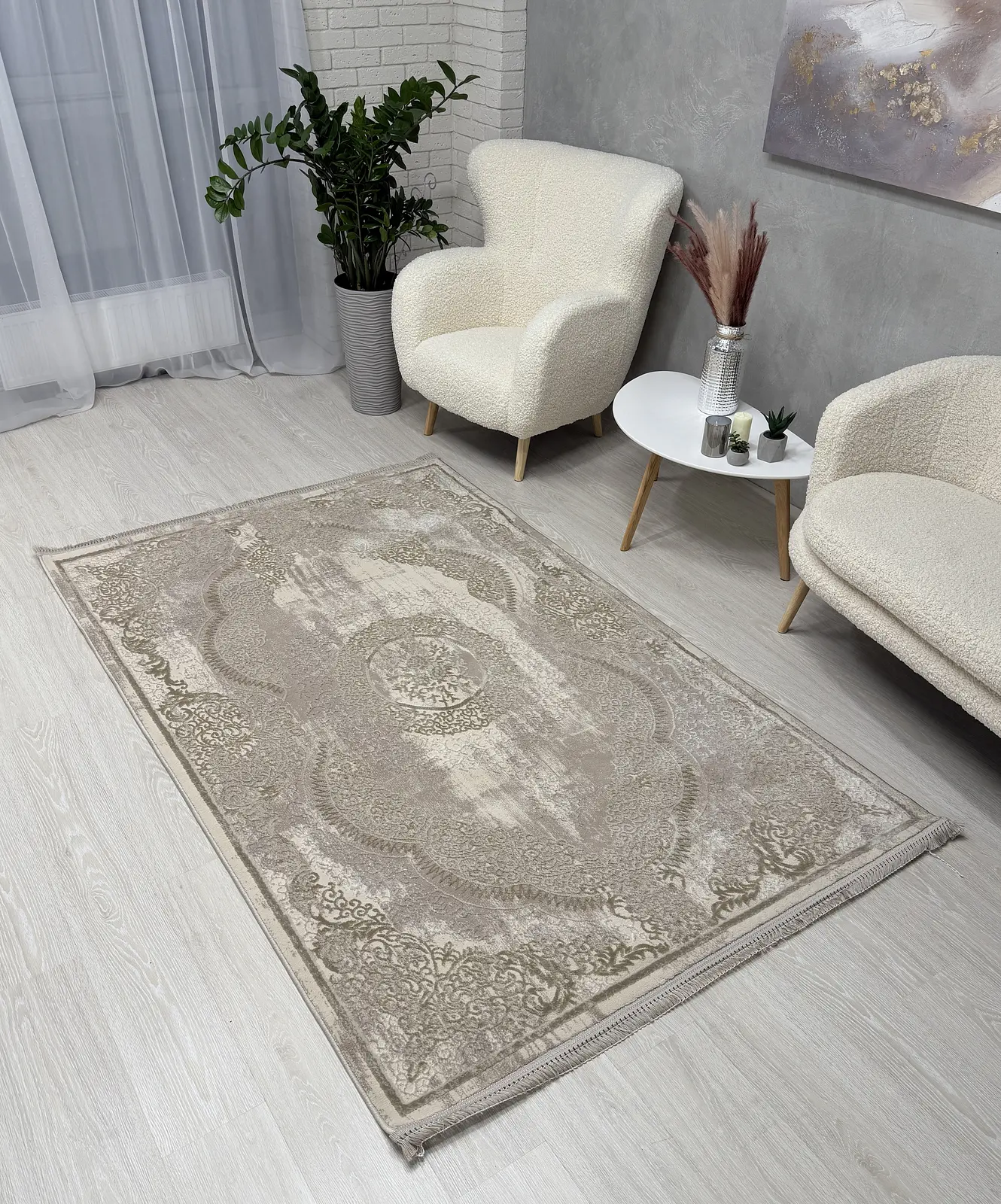 Килим з комбінованим ворсом и термоусадкой Glacia beige 08352A