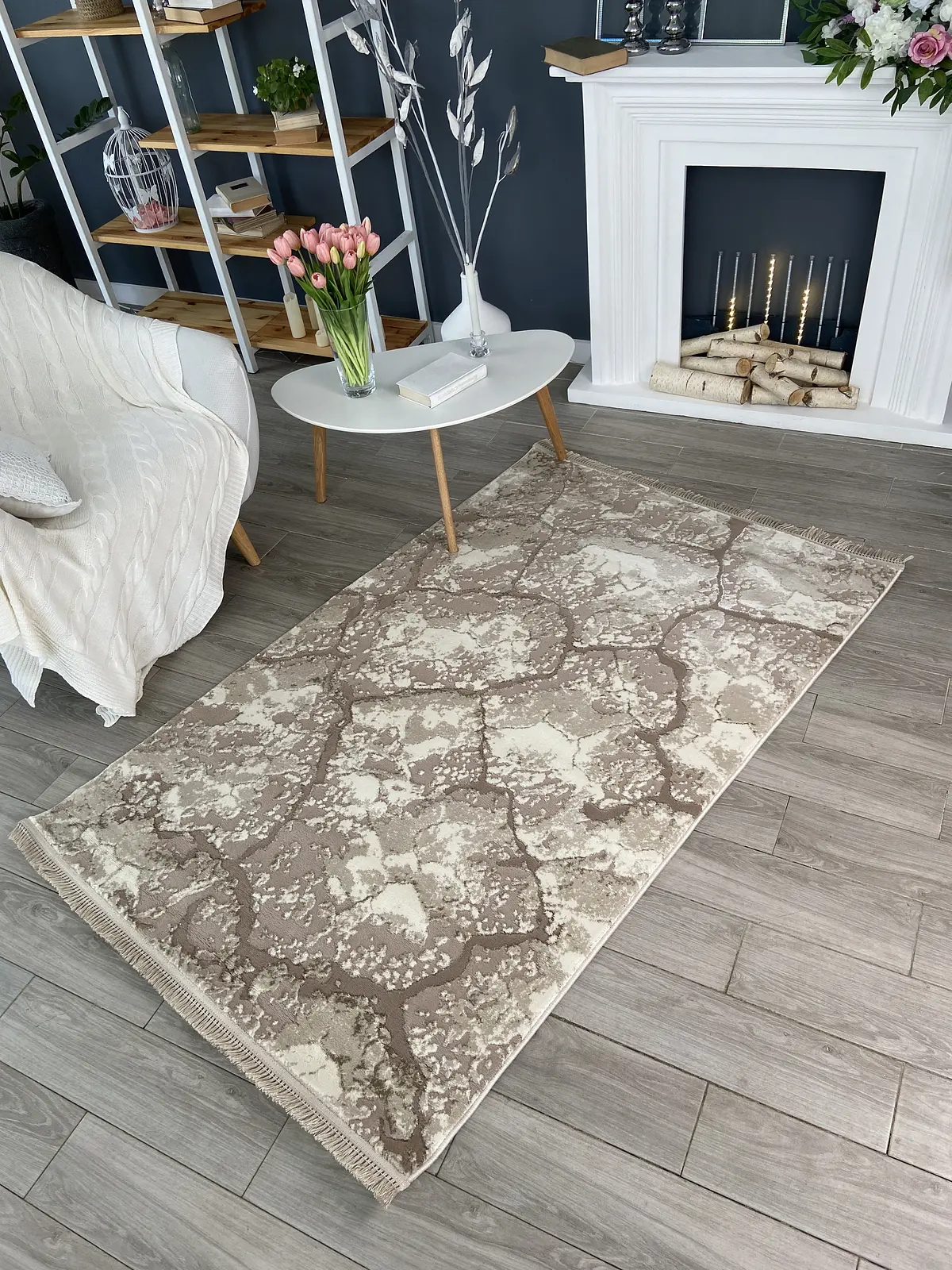 Килим з комбінованим ворсом и термоусадкой Glacia beige 08148A