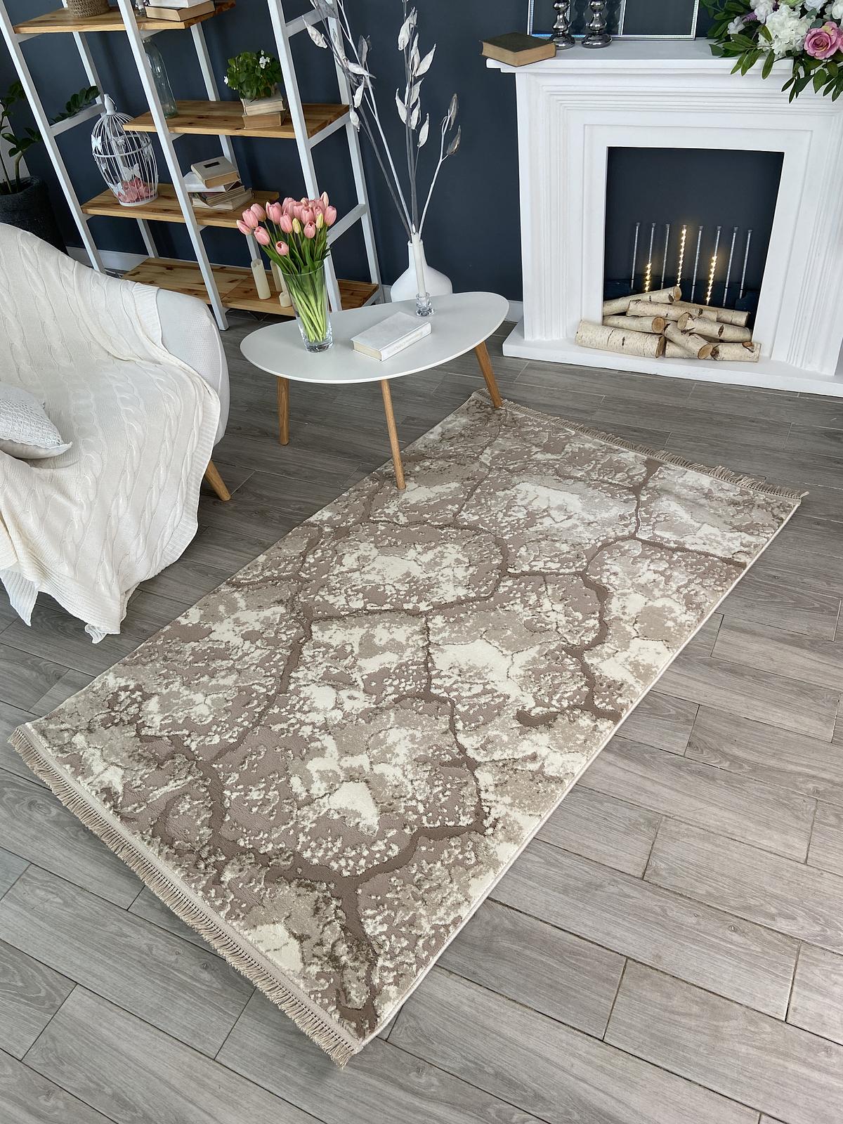 Килим з комбінованим ворсом и термоусадкой Glacia beige 08148A
