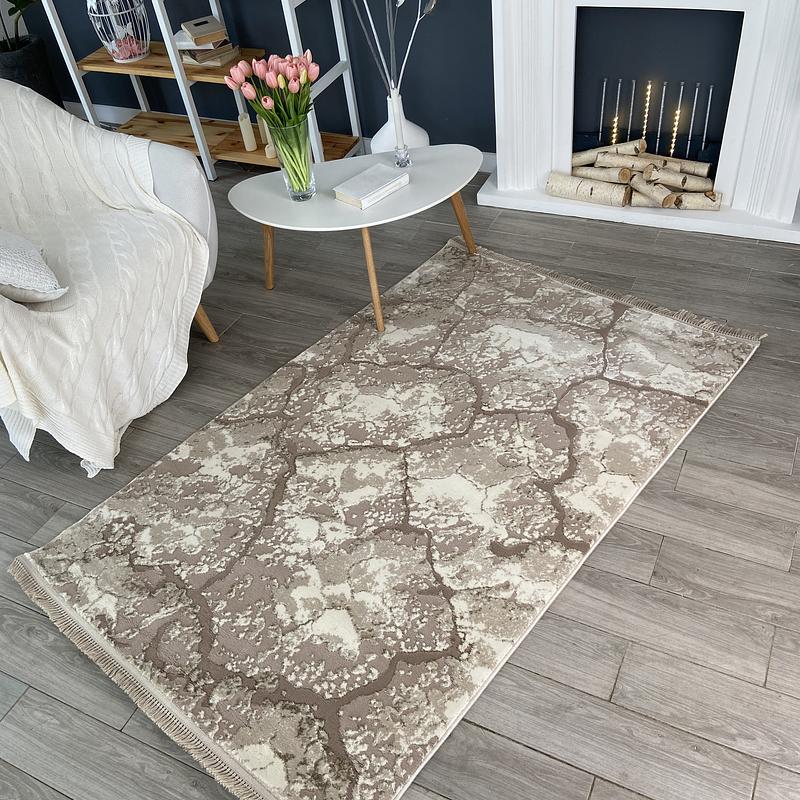 Килим з комбінованим ворсом и термоусадкой Glacia beige 08148A