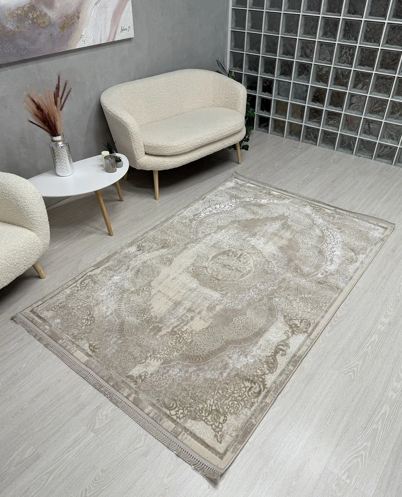 Килим з комбінованим ворсом и термоусадкой Glacia beige 08352A