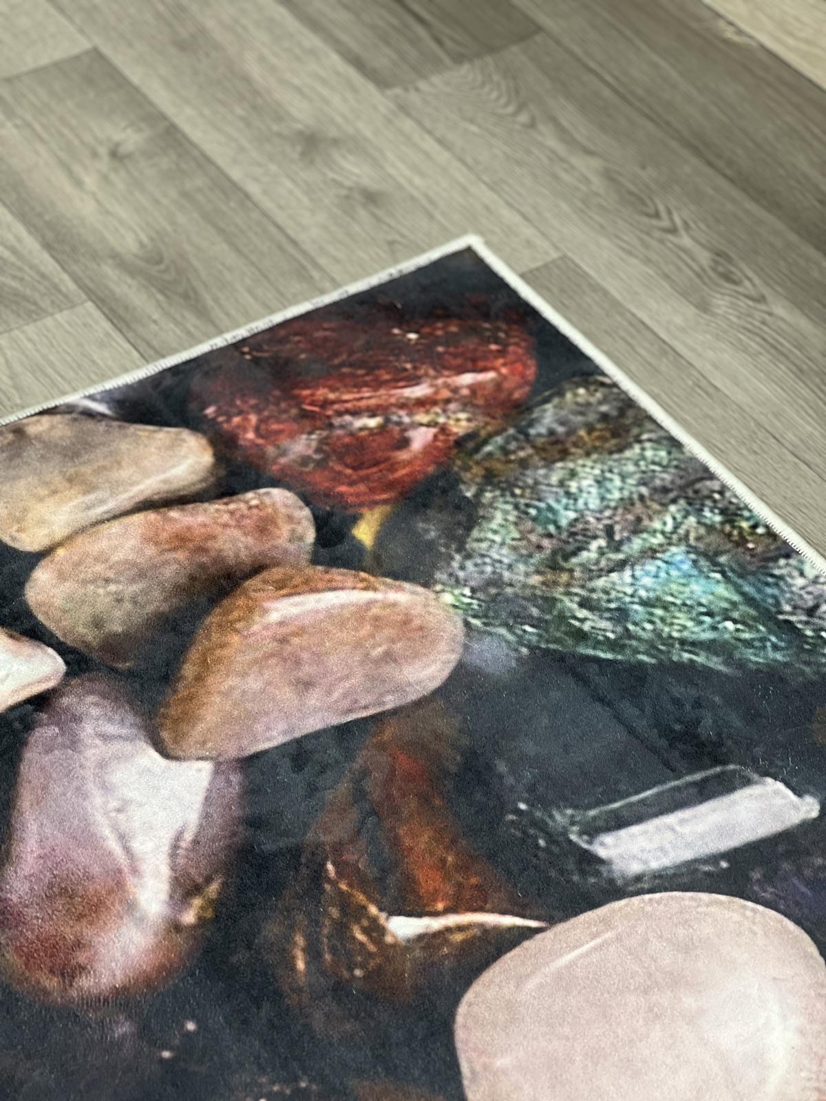 Універсальний килим на прогумованій основі для ванной Verda Stone Камни в воде Чорний R102