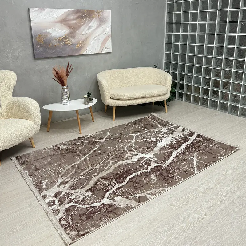 Килим з невисоким ворсом Vortex Бежевий з коричневим 4640A KAHVE / A.KAHVE