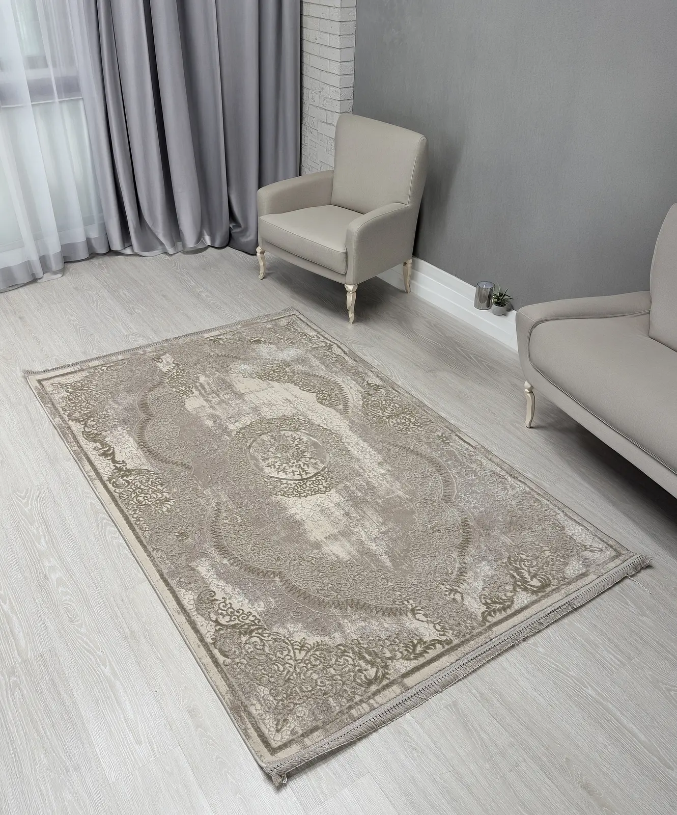 Килим з комбінованим ворсом и термоусадкой Glacia beige 08352A