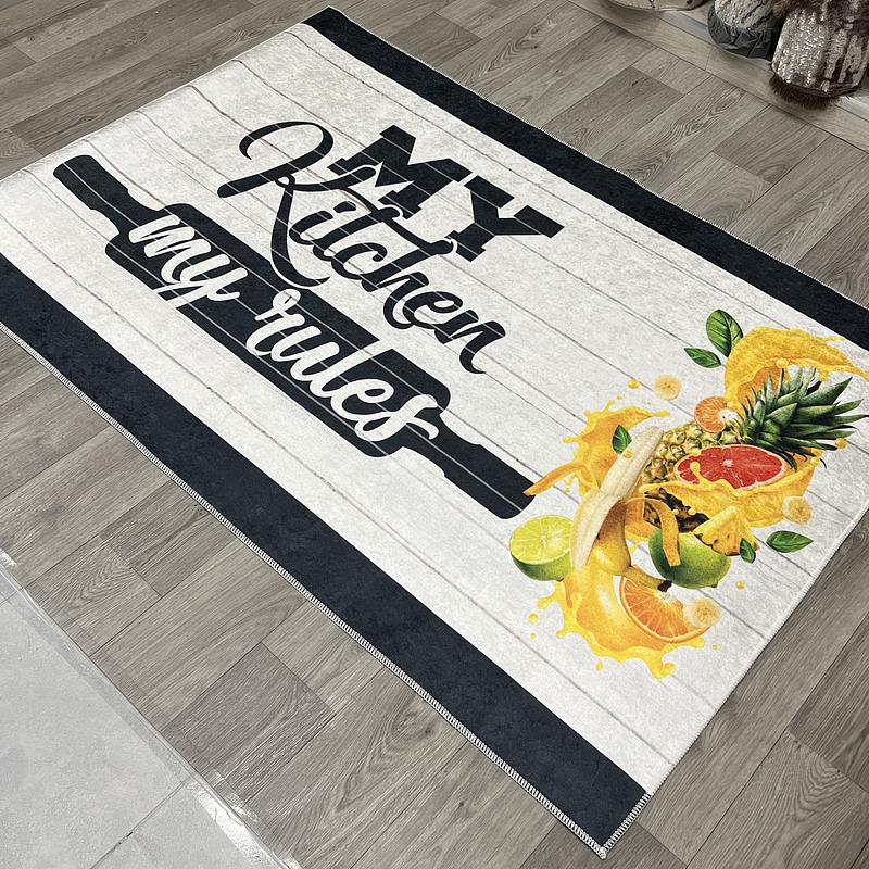 Універсальний килим на прогумованій основі для кухни Verda Marina My kitchen my rules Білий E116