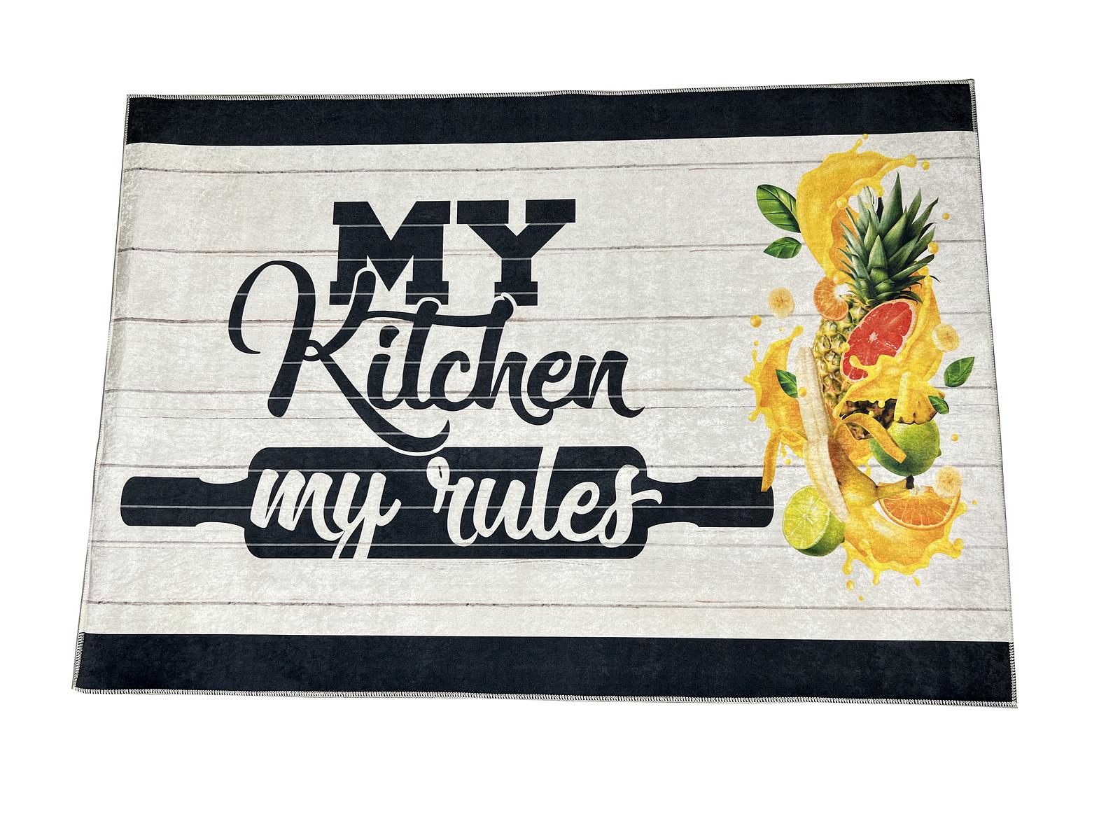 Універсальний килим на прогумованій основі для кухни Verda Marina My kitchen my rules Білий E116